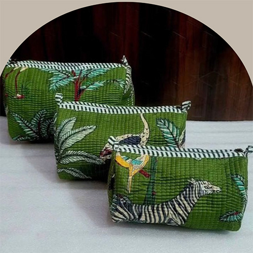 Green Printed Toiletry Pouch Set Tote Toiletry Pouch Set