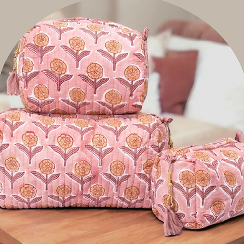 Sanganeri Print Tote Toiletry Pouch Set