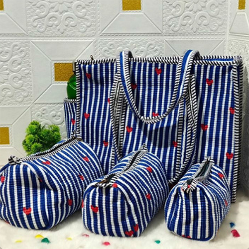 Stripe Print Tote Toiletry Pouch Set