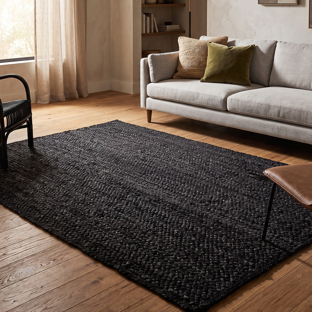 JR02 Black Handmade Jute Rug