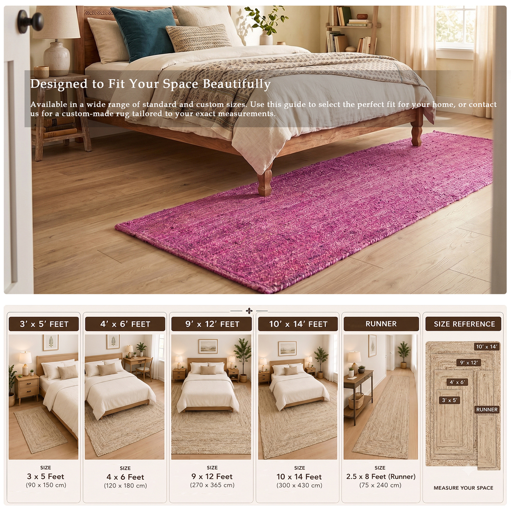 JR02 Purple Hand Braided Jute Runner Rug