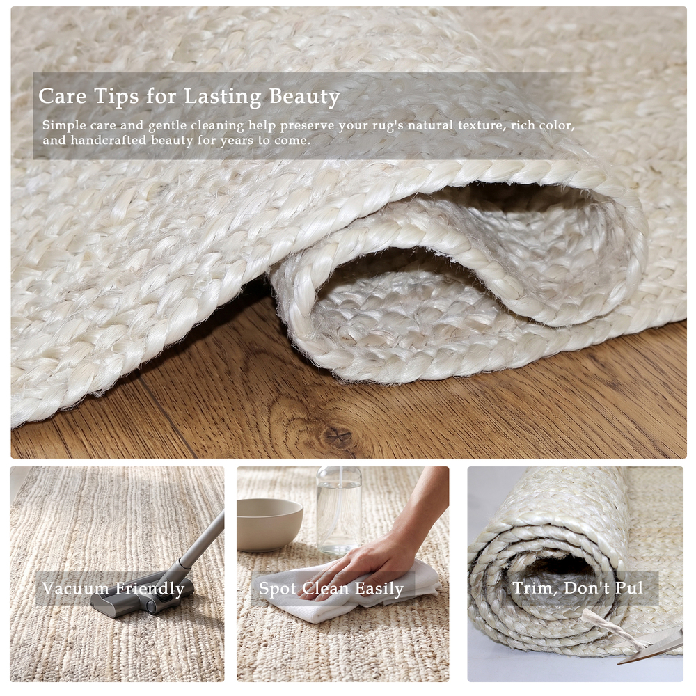 JR02 White Handmade Jute Area Rug