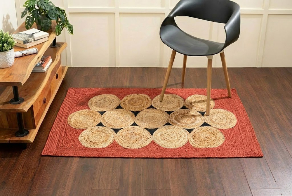 JR55A Red Handwoven Jute Rug
