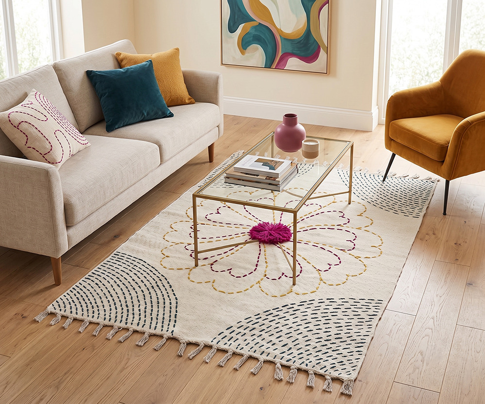 KN02 Hand Block Cotton Kantha Rug
