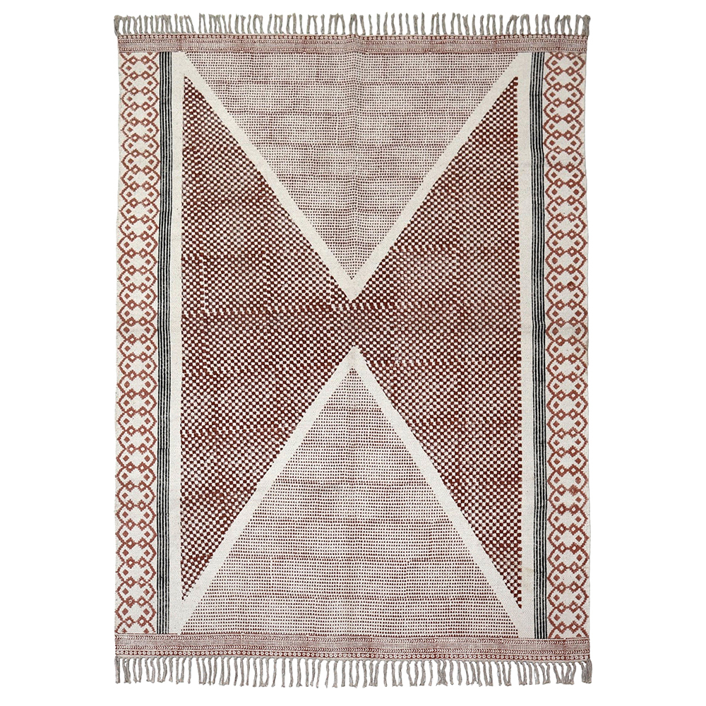 RTH18 Hand Block Printed Indian Flatweave Rug