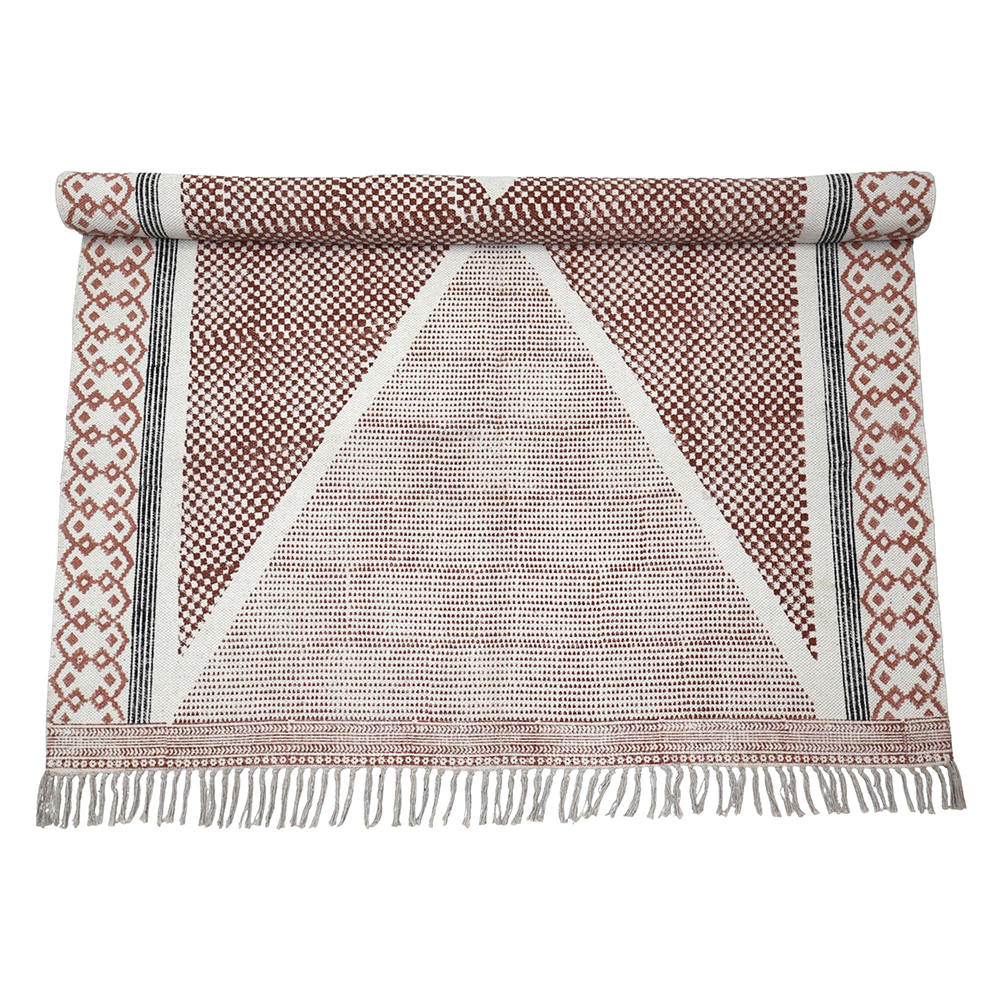 RTH18 Hand Block Printed Indian Flatweave Rug