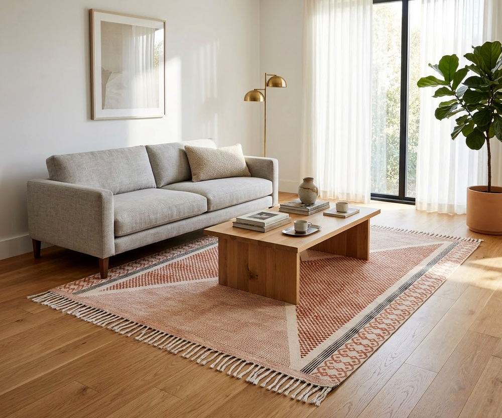 RTH18 Hand Block Printed Indian Flatweave Rug