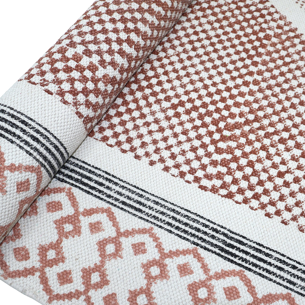 RTH18 Hand Block Printed Indian Flatweave Rug