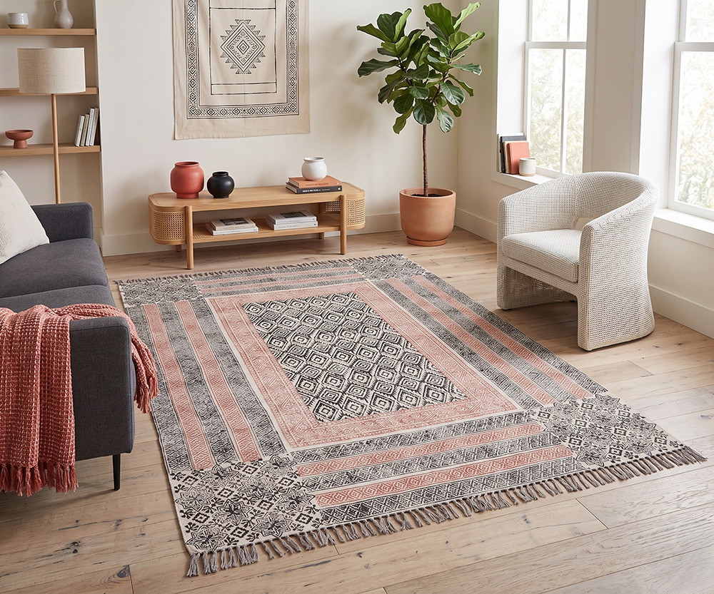 RTH07 Designer Block Printed Rug