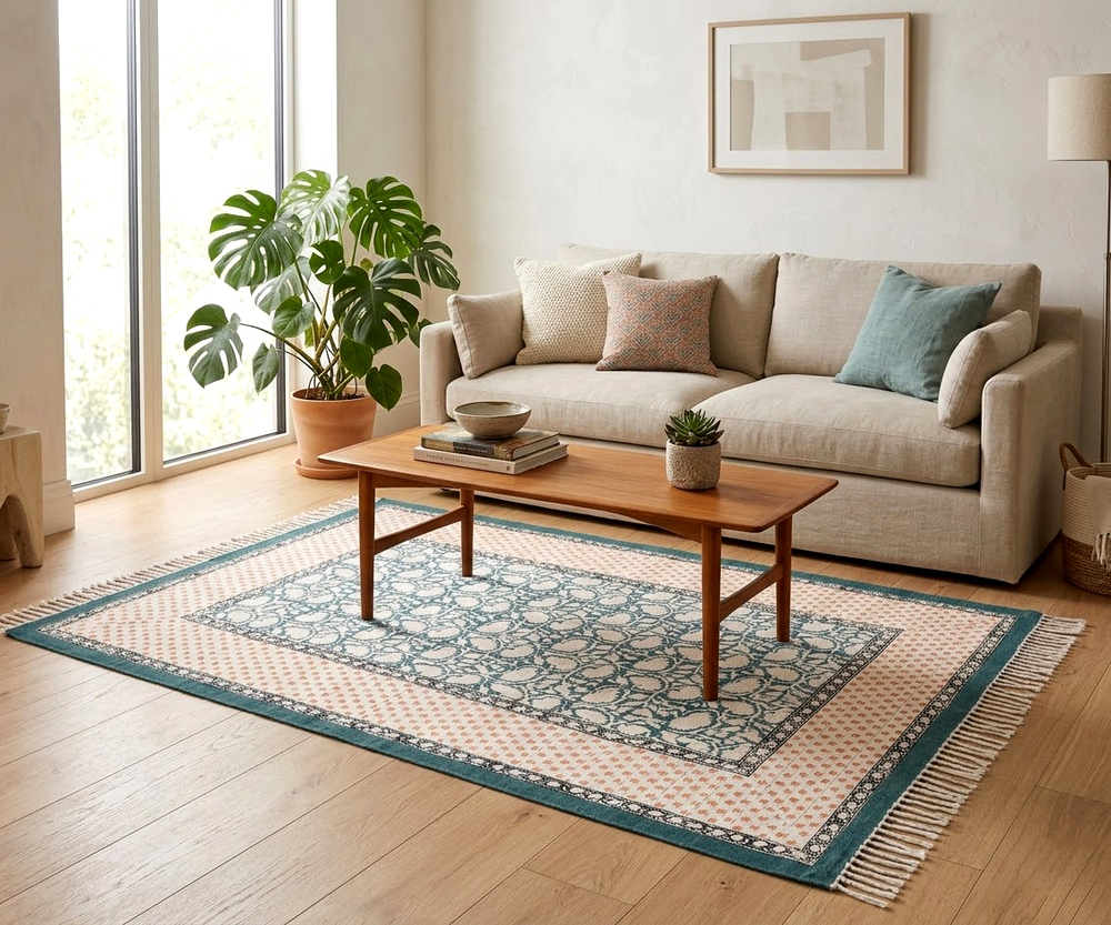 RTH08 Hand Block Printed Cotton Rug