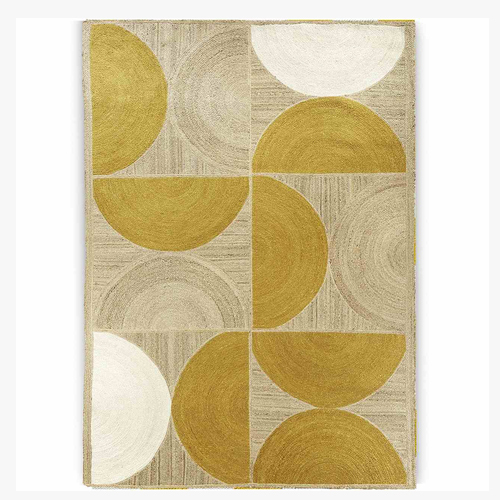 Hand Woven Yellow Designer Jute Rug