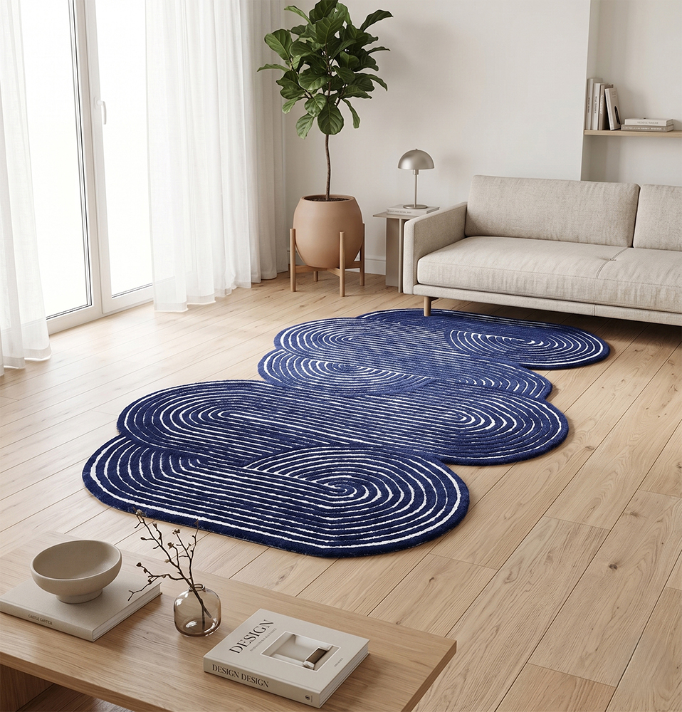 CR26 Blue Irregular Shaped Tufted Rug