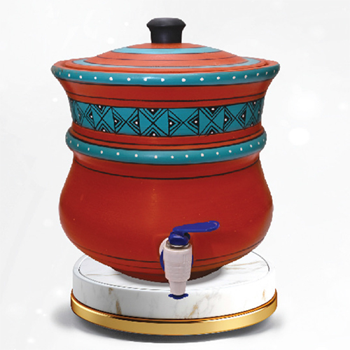 9 Ltr Flora Printed Red Clay Water Pot