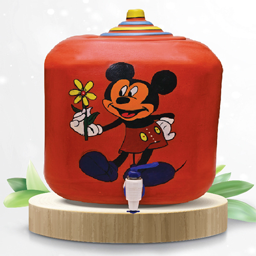 17 Ltr Cartoon Printed Square Red Clay Water Pot