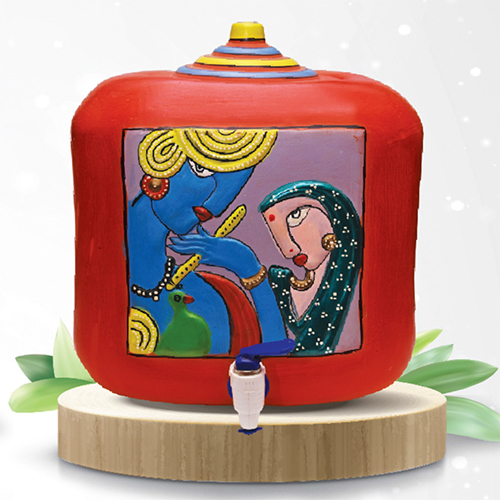 17 Ltr Radha Krishna Square Red Clay Water Pot