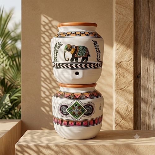 Elephant Printed Water Clay Pot