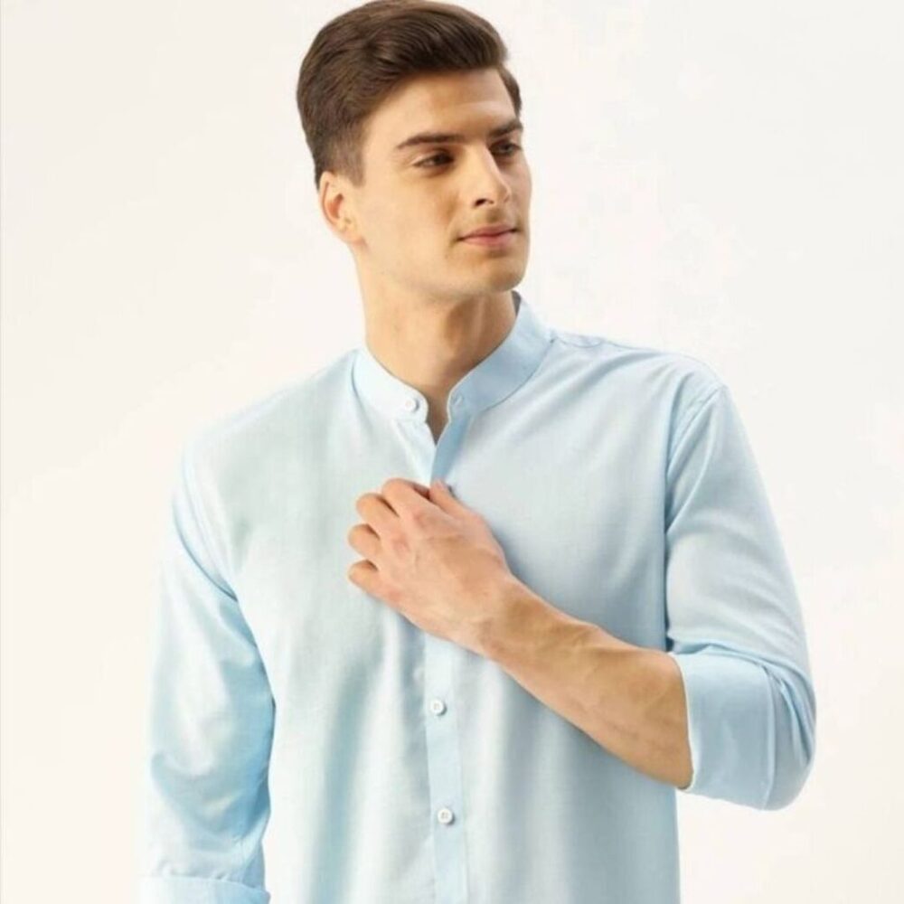 Mens Chinese Collar Pure Cotton Casual Shirt