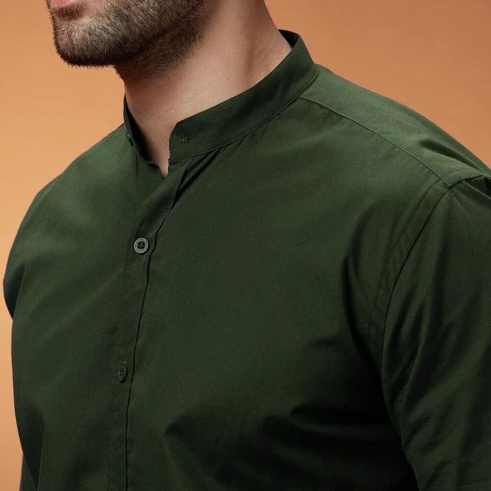 Mens Chinese Collar Green Shirt