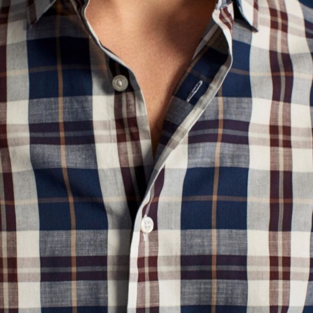 Mens Checked Cotton Long Sleeves Slim Fit Shirt