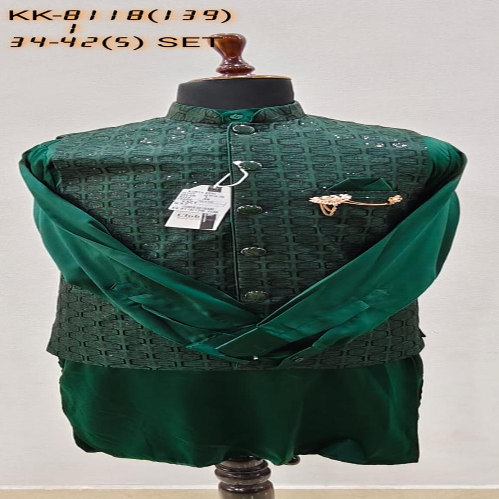 Mens Kurta Koti Set with Geometric Pattern
