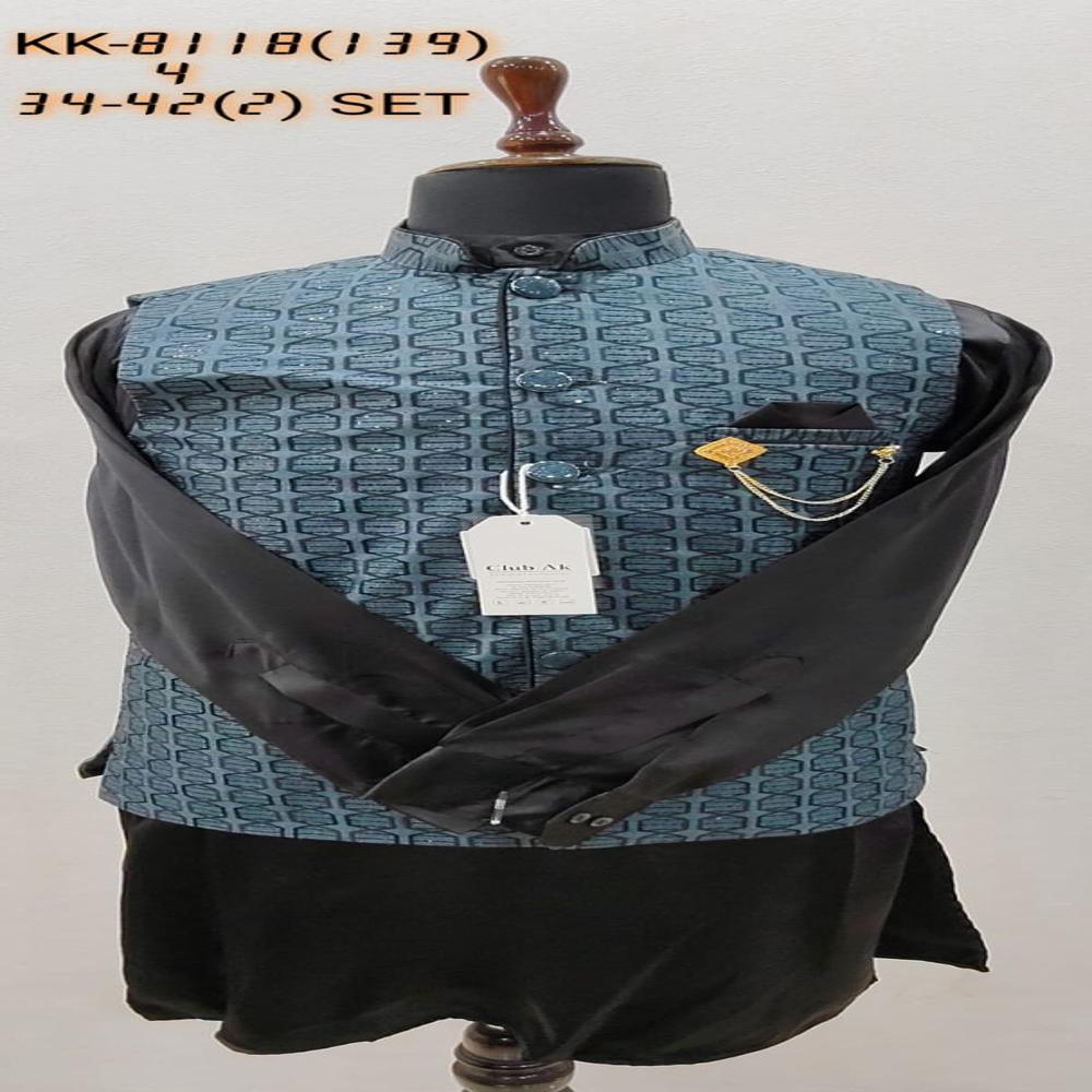 Mens Kurta Koti Set with Geometric Pattern