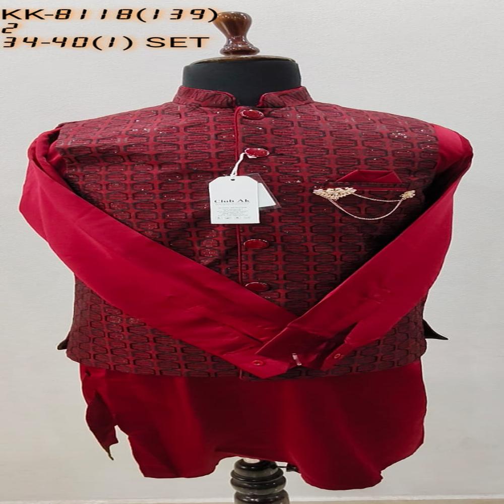 Mens Kurta Koti Set with Geometric Pattern