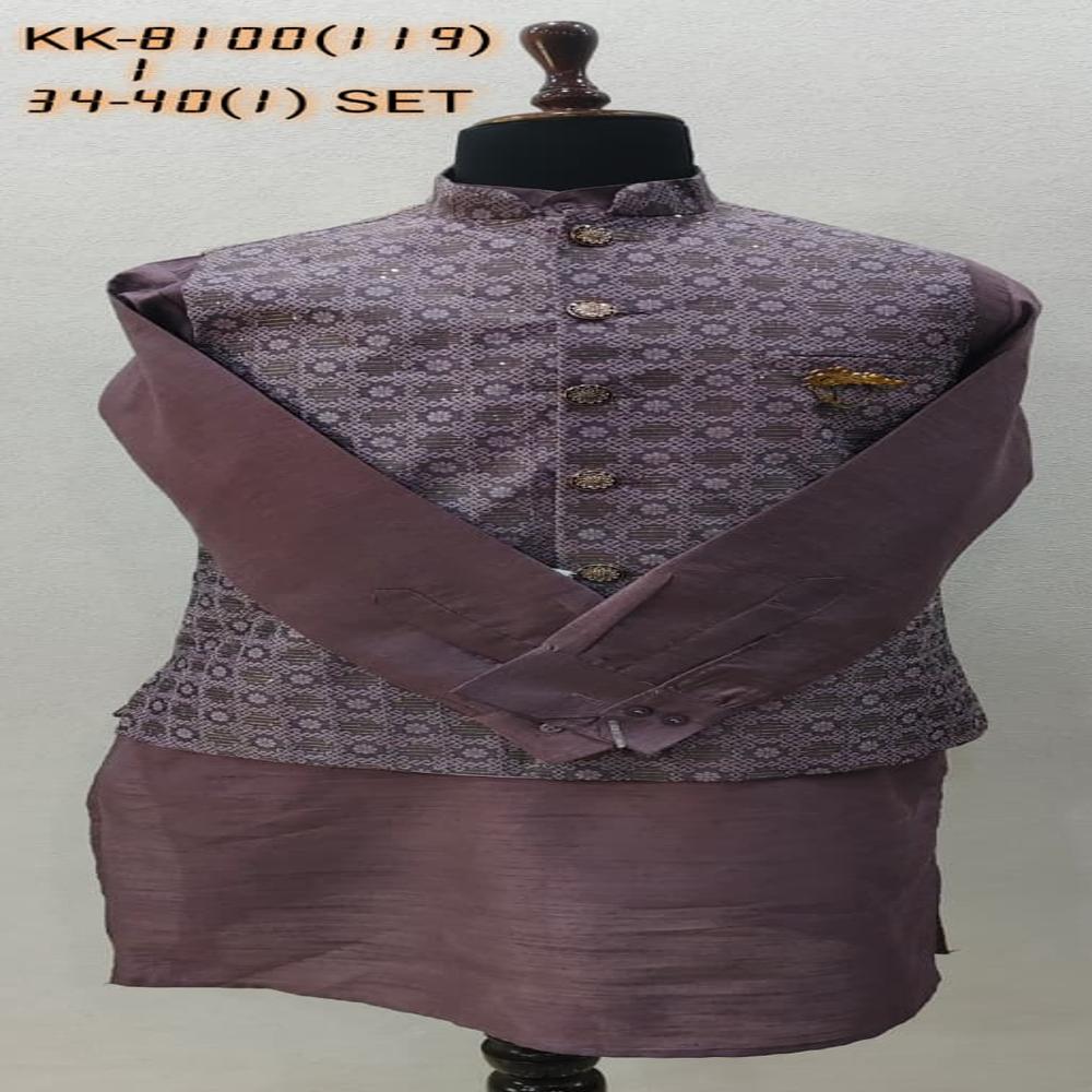 Mens Kurta Koti Set with Woven Motif