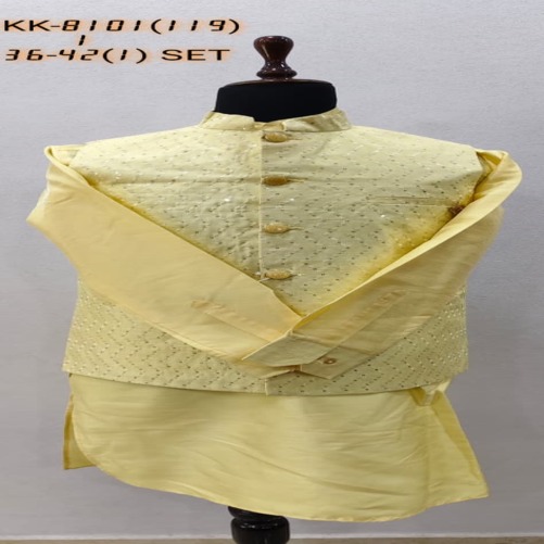 Mens Sequin Dot Kurta Koti Set with Mandarin Collar