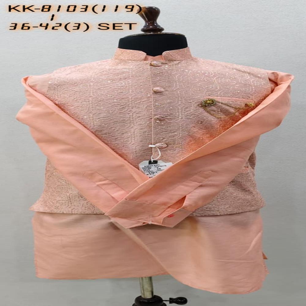 Mens Kurta Koti Set with Intricate Floral Design