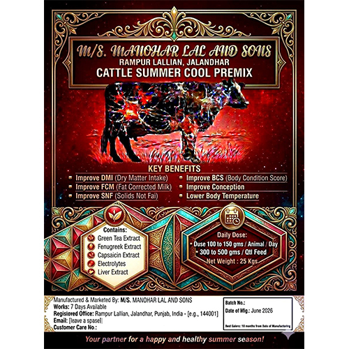 Cattle Summer Cool Premix For Animal Feed Supplement