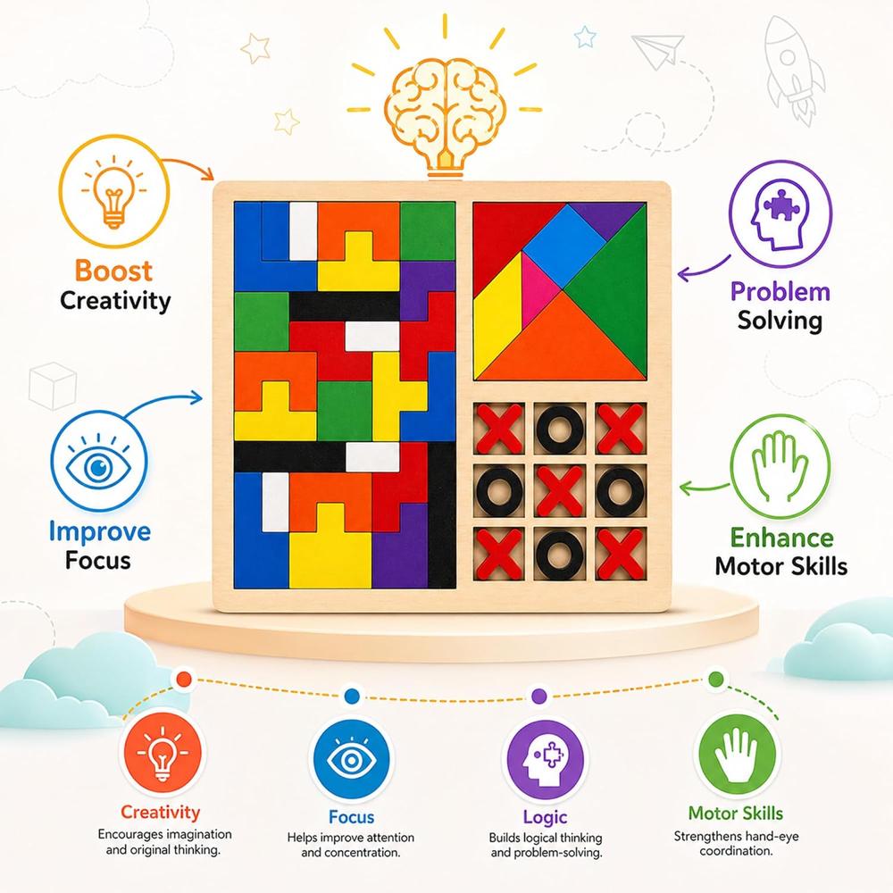3 in 1 Wooden Puzzle Toy