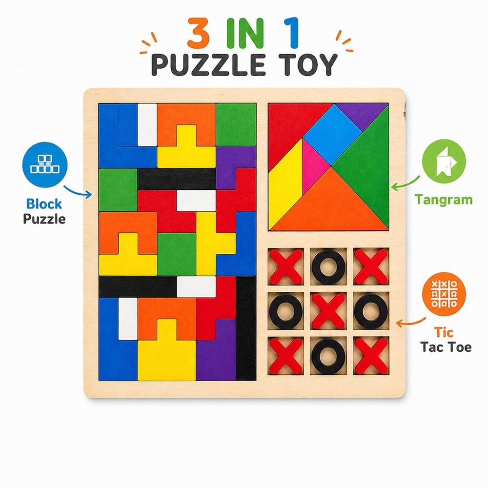 3 in 1 Wooden Puzzle Toy