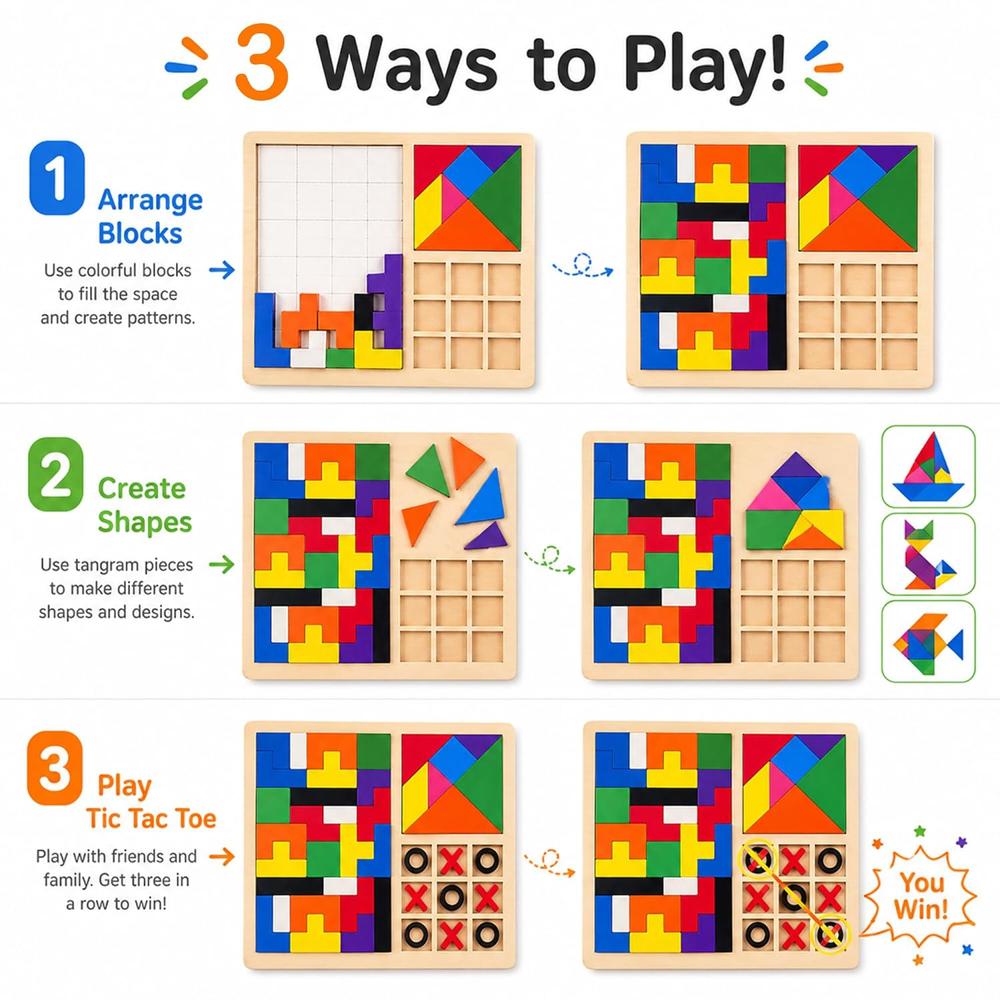 3 in 1 Wooden Puzzle Toy