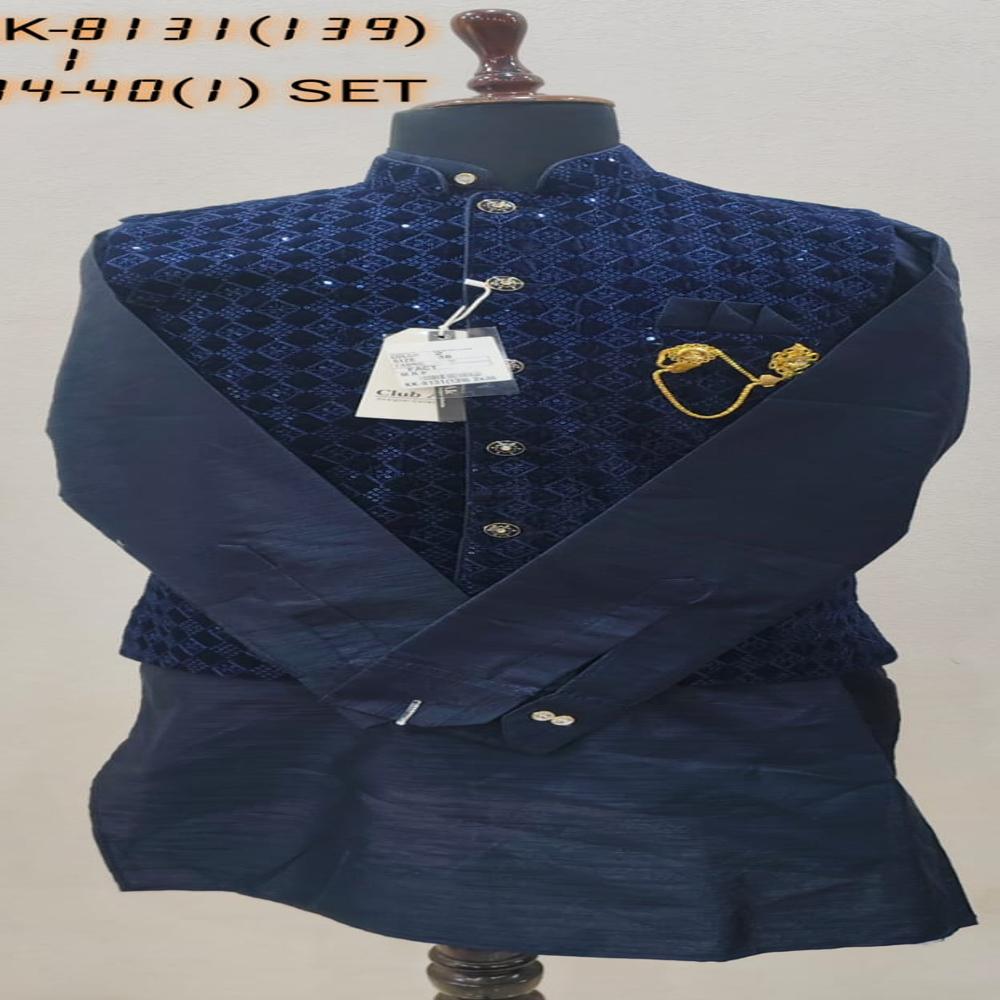 Mens Kurta Koti Set with Geometric Diamond Pattern