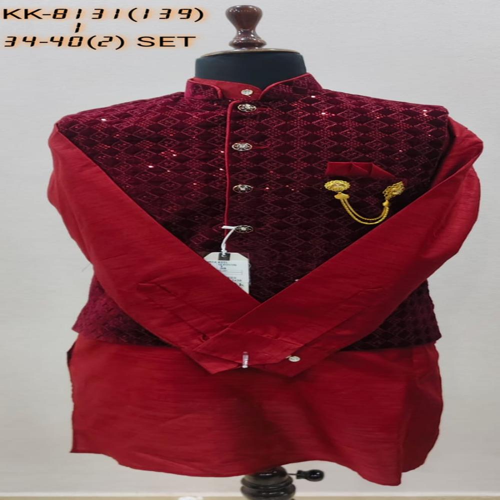 Mens Kurta Koti Set with Geometric Diamond Pattern