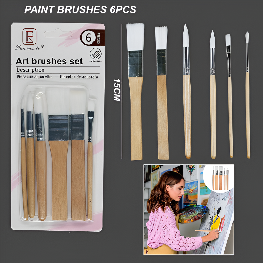 6Piece White Artist Paint Brush Set