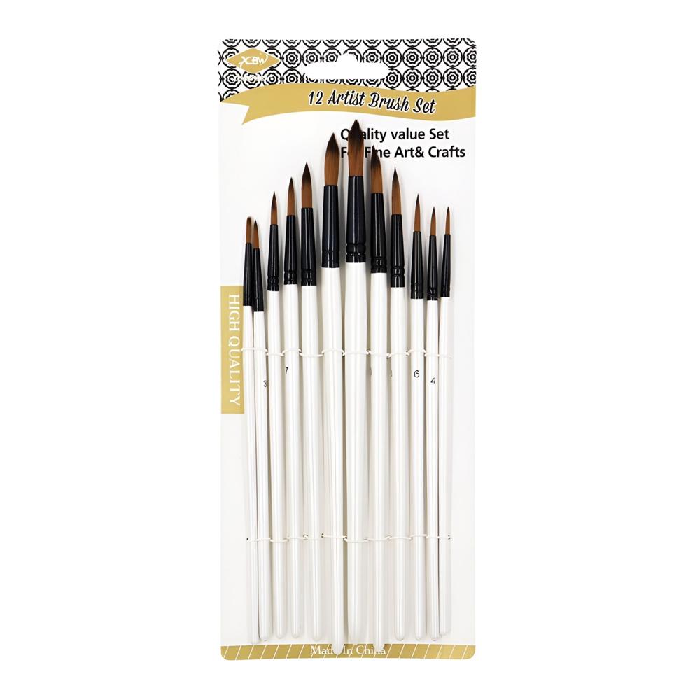 12Piece Dark Brown Artist Paint Brush Set
