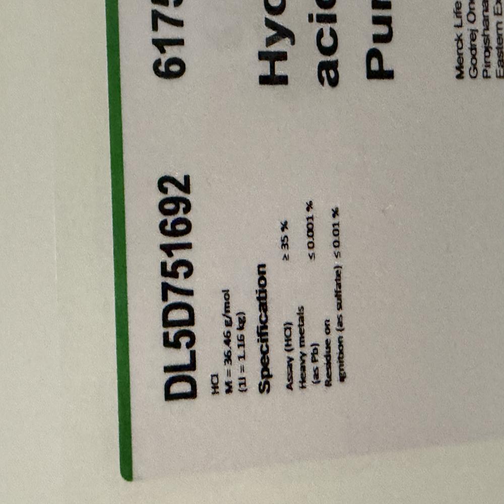 Hydrochloric Acid About 35% Pure 5Ltr