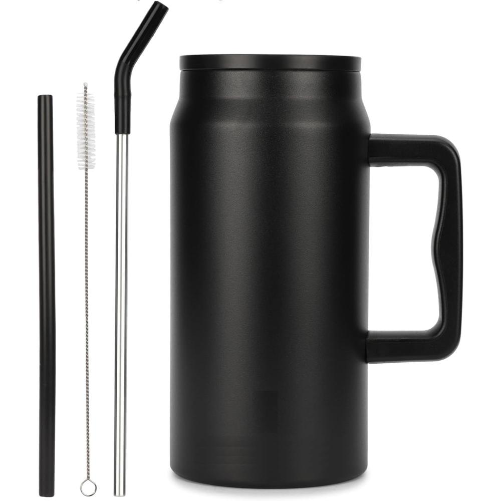 1500 MLMug with Handle and Straw (Black color)