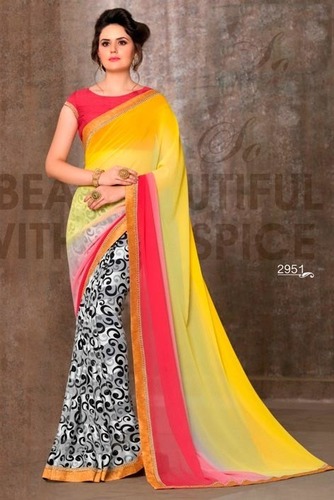 Firebrick & Grey Multi Color Georgette Casual Wear Saree