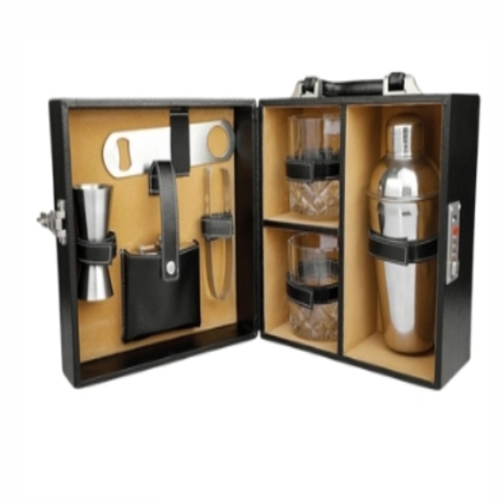 Brown Leather Brief Case With 2 Glass - Color: Black