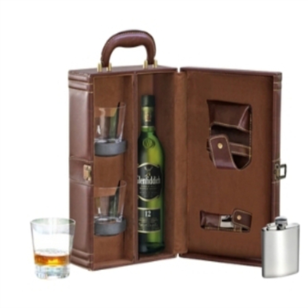 Brown Leather Brief Case With 2 Glass - Mount Type: Portable