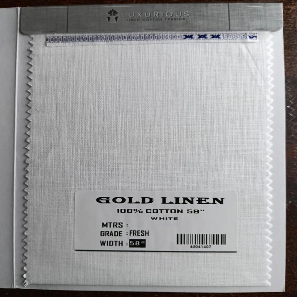 Gold Cotton Linen Shirting Fabric 58" - Color: White Colour