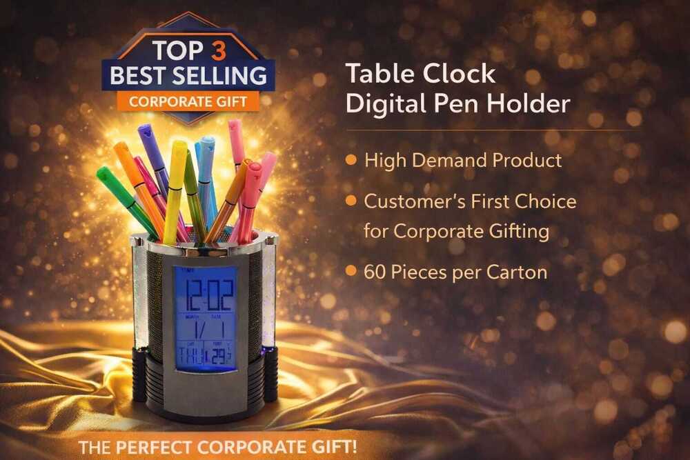 Table Clock Digital Pen Holder