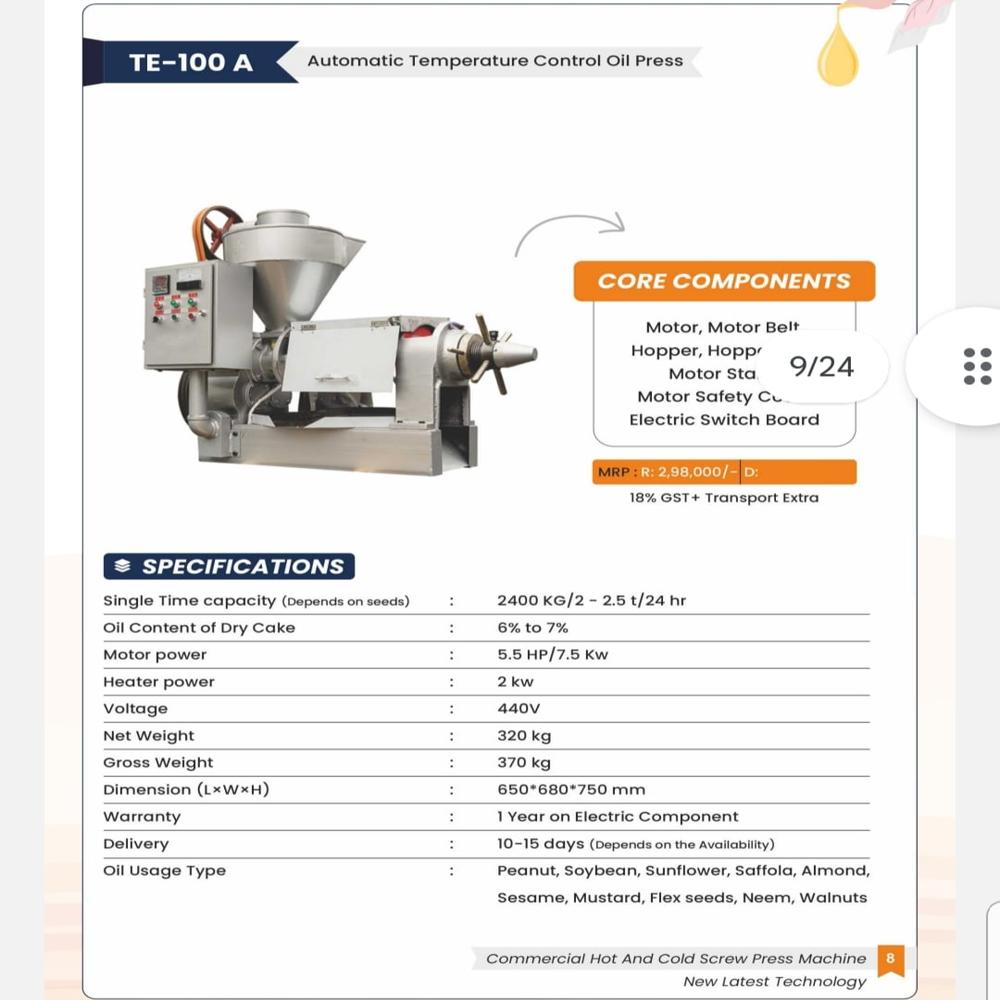 Commercial Oil Extraction Machine - Automatic Grade: Semi-automatic