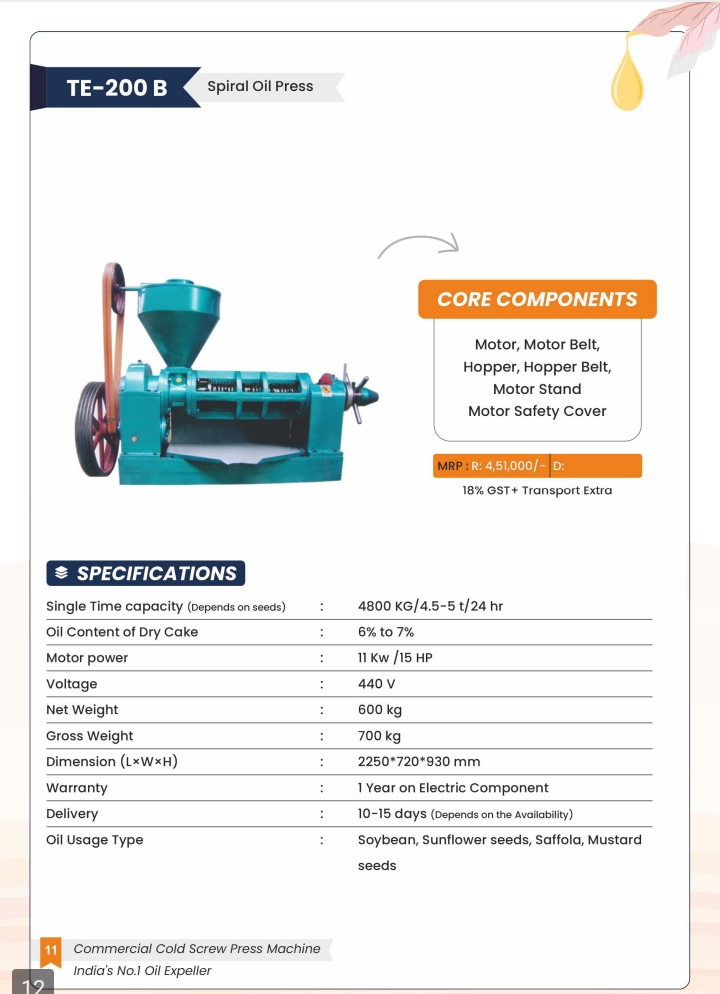 Commercial Oil Extraction Machine - Stainless Steel, Semi-automatic Operation | Non-computerized Design For Efficient Oil Yield