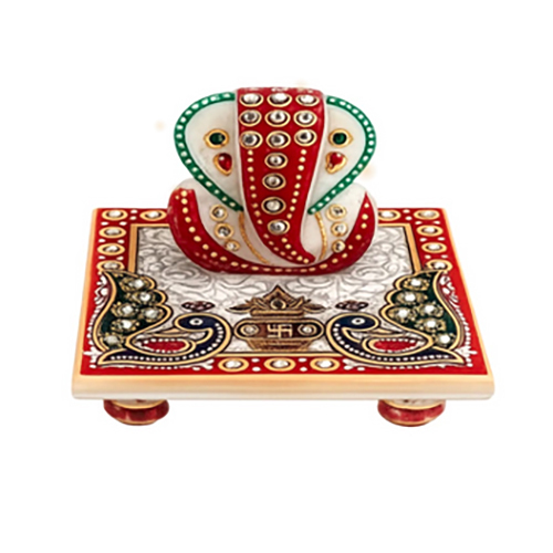 Marble Designer Ganesha Idol on Chowki
