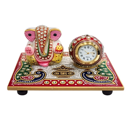 Marble Ganesh Table Clock with Chowki