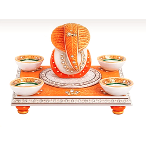 Marble Ganesh Diya Set with Chowki