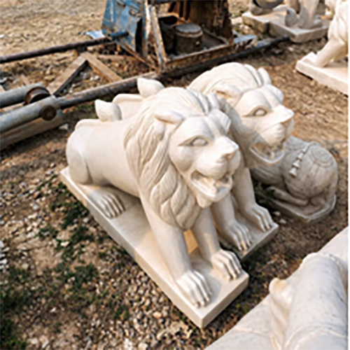 Marble Lions in a Sunlit Sculpture Yard